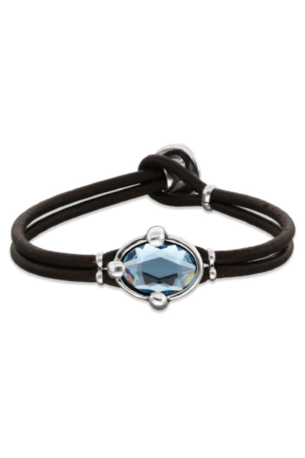 PULSERA DE CUERO CON CRISTAL FACETADO AZUL Pulsera