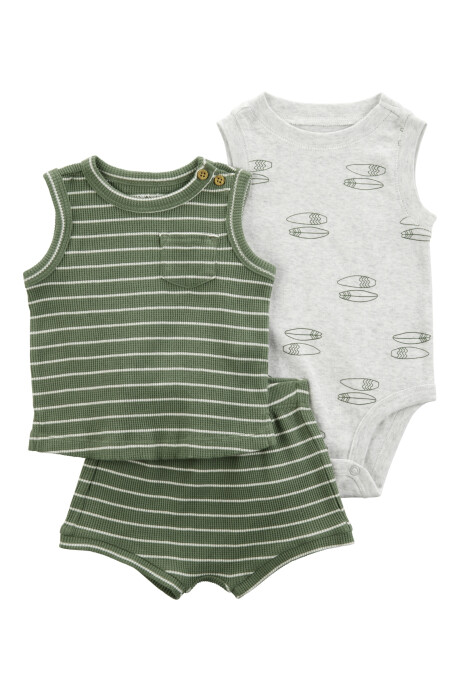 Set tres piezas de algodón, short y musculosa térmicos más body diseño surf Set tres piezas de algodón, short y musculosa térmicos más body diseño surf