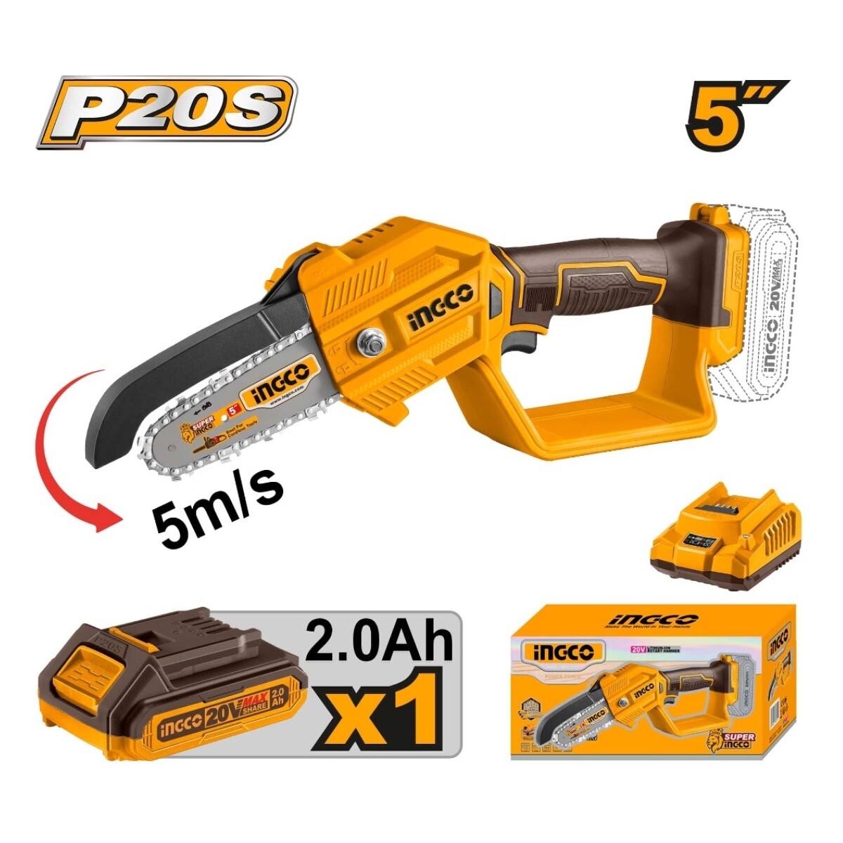 Mini Motosierra a Batería Ingco CGSLI20581 20V 5 P20S 