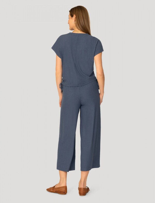 Conjunto Pantalon & Remera En Algodón Acanalado GRIS AZULADO