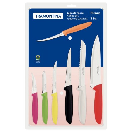 Juego de 7 cuchillos varios Tramontina Plenus mango en colores Multicolor