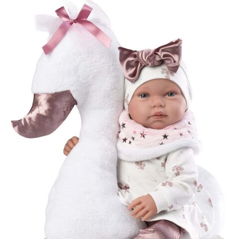 Muñeca Llorens Bebota Tina Recien Nacida 44cm Almohada Cisne Diseño Tina Cisne