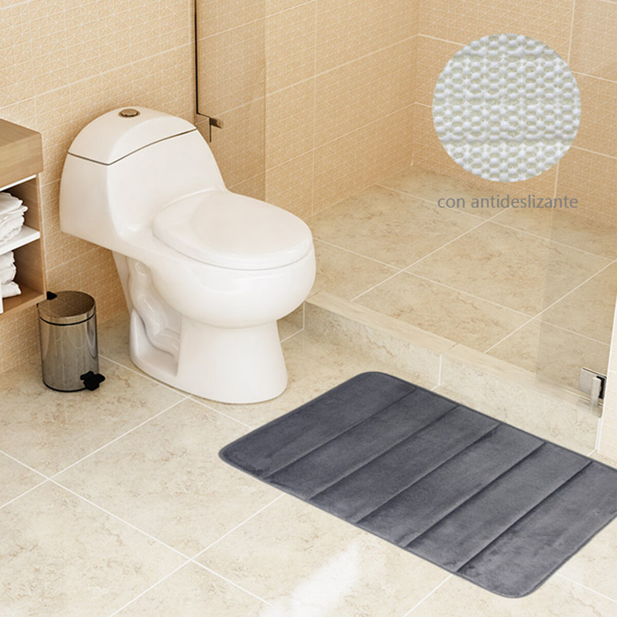 Alfombra Baño con Memoria Home Class Microfibra 43 x 61 cm - GRIS OSCURO 