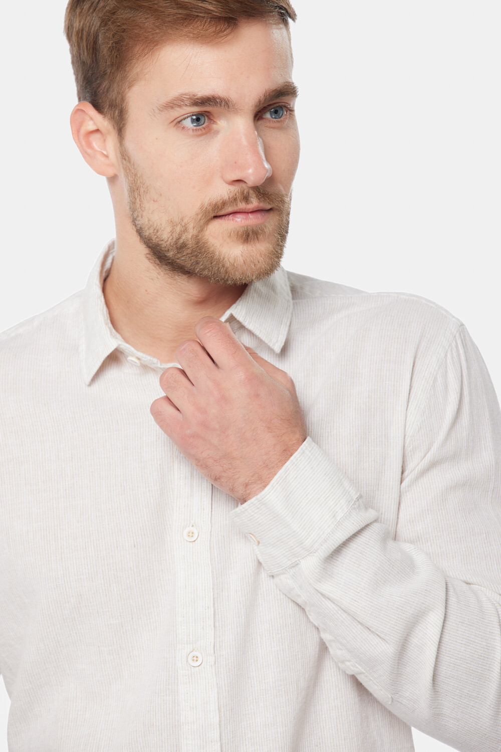 CAMISA DE LINO RAYADA Beige