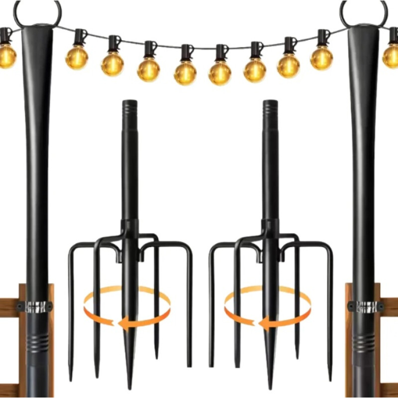 Paquete 4 Postes De Luz De Acero Para Exterior Jardin Negro