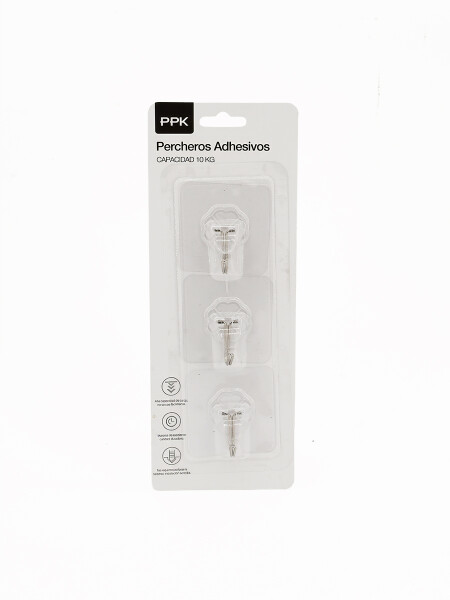 PERCHEROS ADHESIVOS PARED SET X 3 TRANSPARENTE