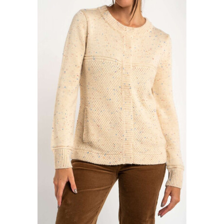 Cardigan Broches Bouttonne Beige Melange