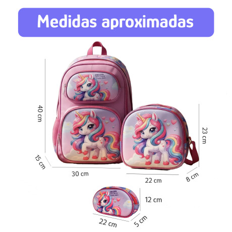 Set Mochila Lonchera Cartuchera Escolar 3 Piezas Fucsia