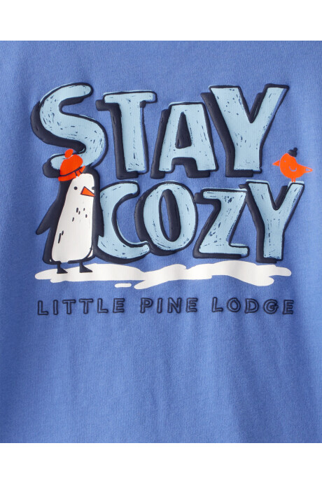 Remera de algodón, manga larga, azul, estampa pingüino Sin color