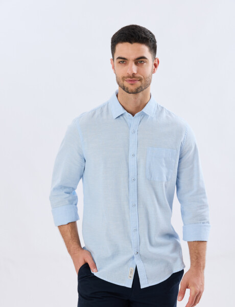 CAMISA LISA DE LINO Celeste