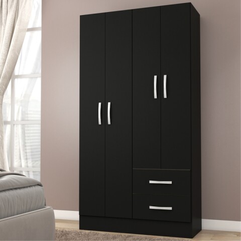 Ropero Armario 4 puertas 2 cajones con estantes y perchero 170 x 90 x 36 cm - Negro Ropero Armario 4 puertas 2 cajones con estantes y perchero 170 x 90 x 36 cm - Negro