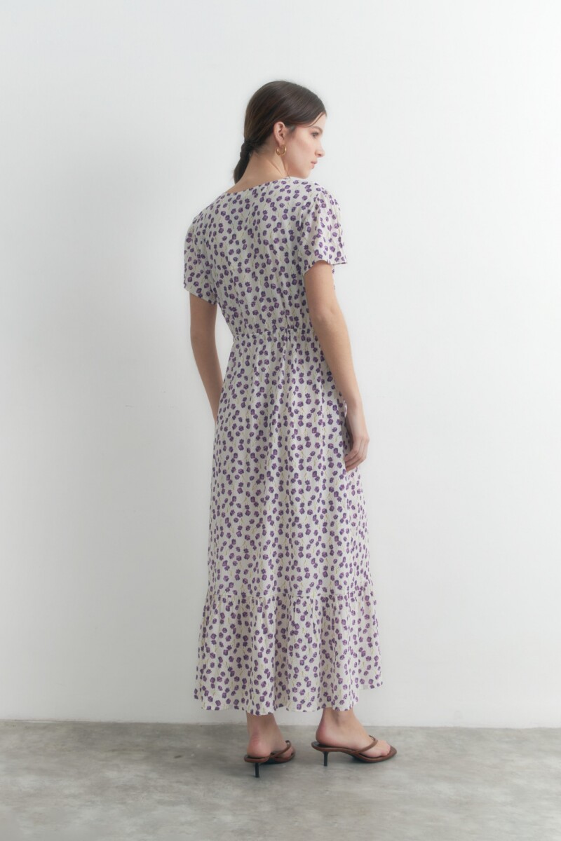 Maxi vestido estampado manga corta multicolor