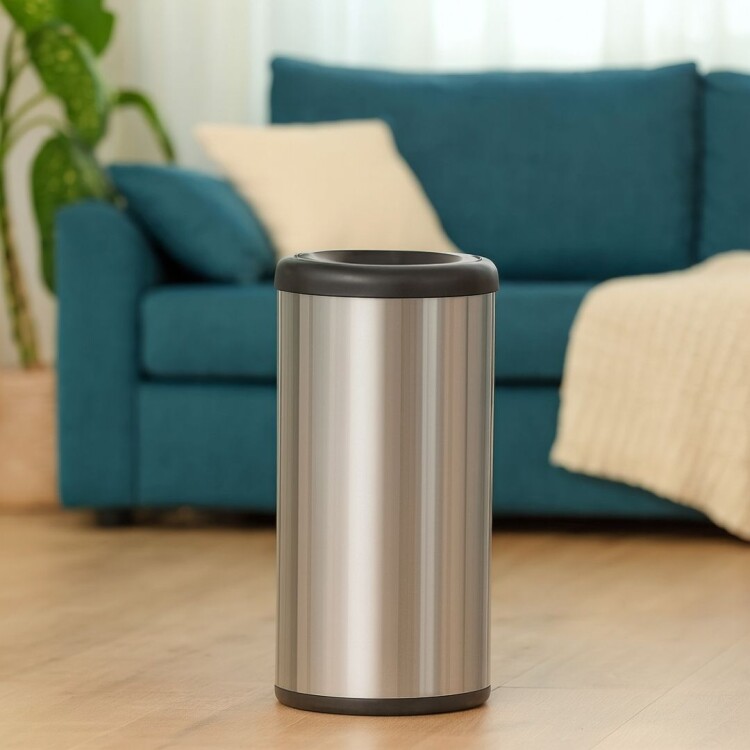 PAPELERA TACHO ACERO INOX BASCULANTE TRAMONTINA 40LTS PLATEADO