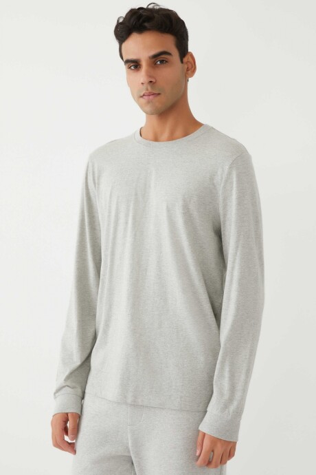 Remera Basica Cuello Redondo Manga Larga Hombre Heather Grey