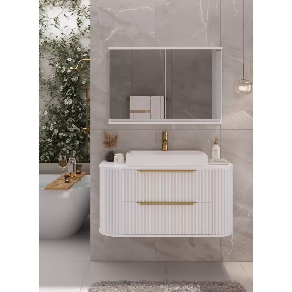 Mueble de baño Suspendido Alice Blanco 100 cm con Bacha de Loza Mueble De Baño Suspendido Alice Blanco 100 Cm Con Bacha De Loza