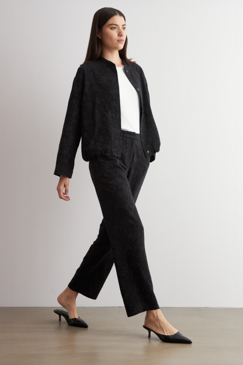 Pantalon recto jacquard floral - negro 
