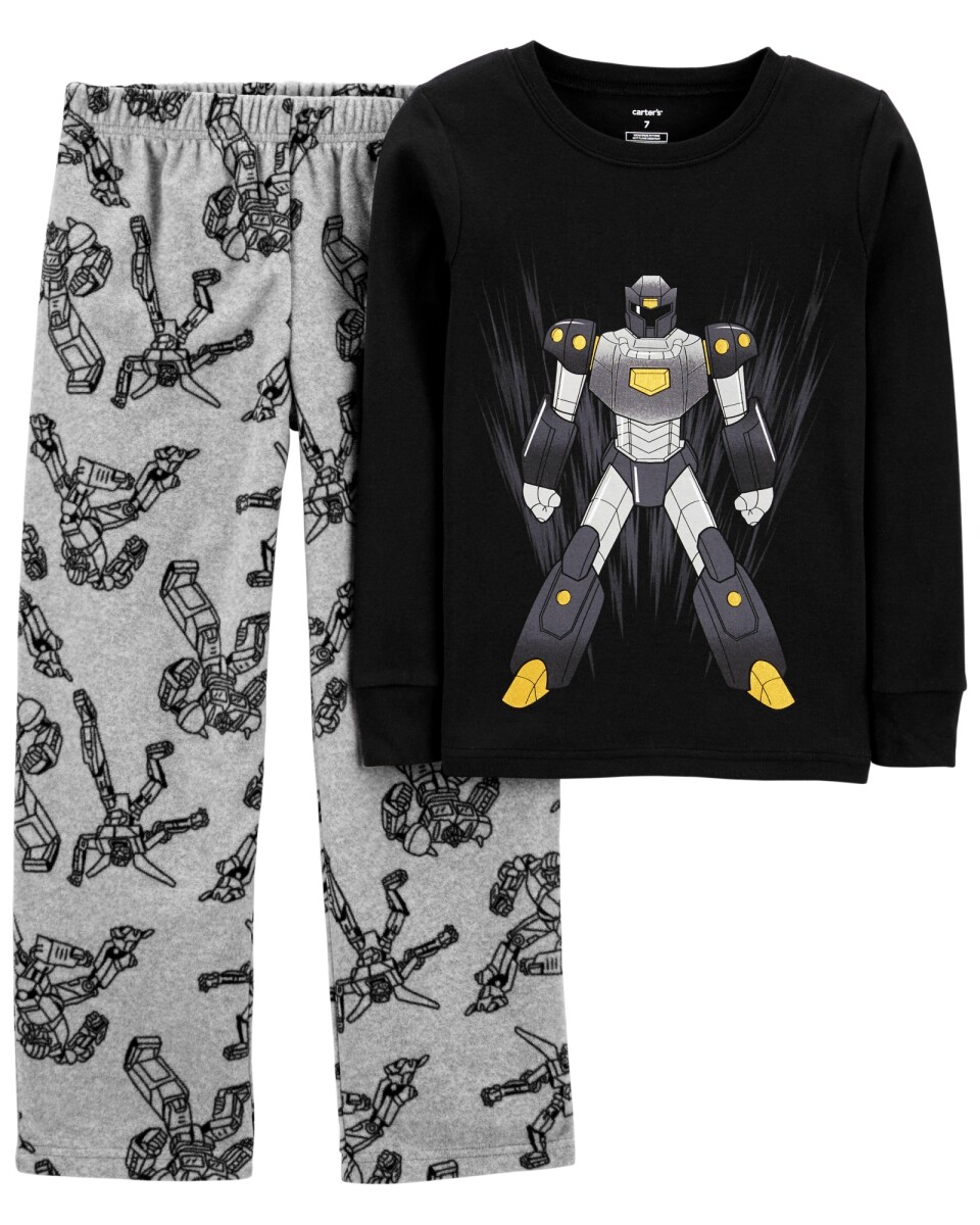 Pijama dos piezas pantalón de micropolar y remera de algodón diseño robots 