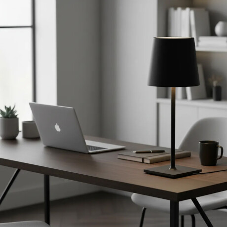 Lampara de Mesa con Luz Led 38cm Alto para Hogar Oficina Negro