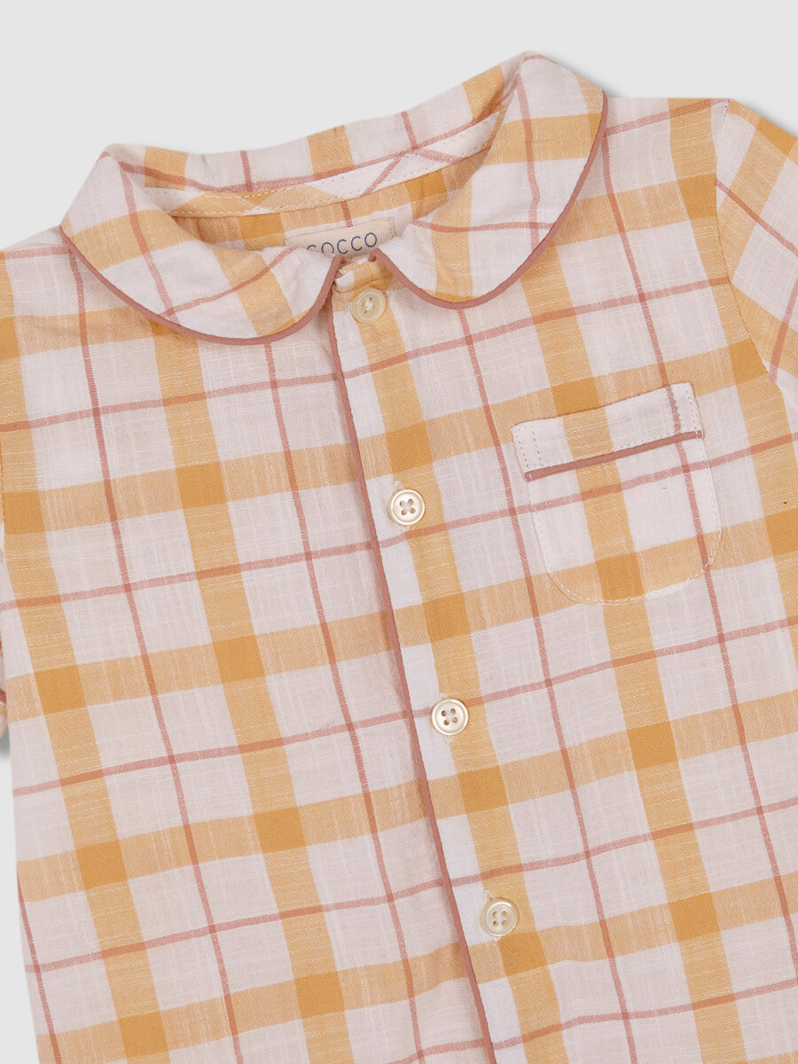 Pijama De Manga Corta De Cuadros Amarillo Claro