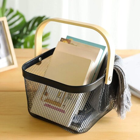 Canasto Organizador Multiusos Negro Metal/Bambú 24cm x 24cm x 18cm Canasto Organizador Multiusos Negro Metal/Bambú 24cm x 24cm x 18cm