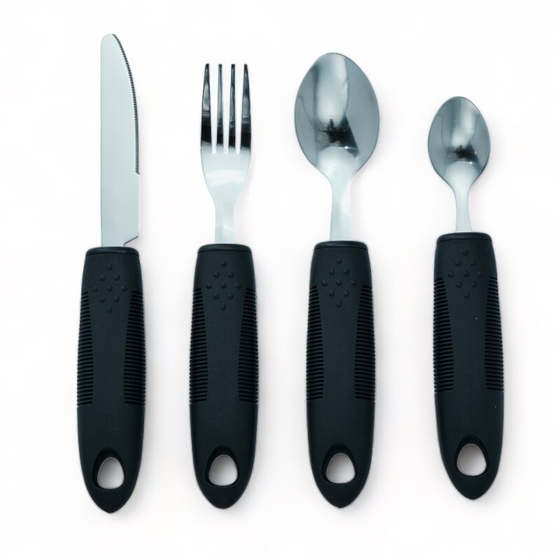 Set Cubiertos Adaptados Artritis, Temblor Manos Negro