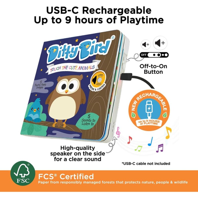 Libro musical y texturas para tocar Ditty Bird Toca Animales Libro Musical Y Texturas Para Tocar Ditty Bird Toca Animales