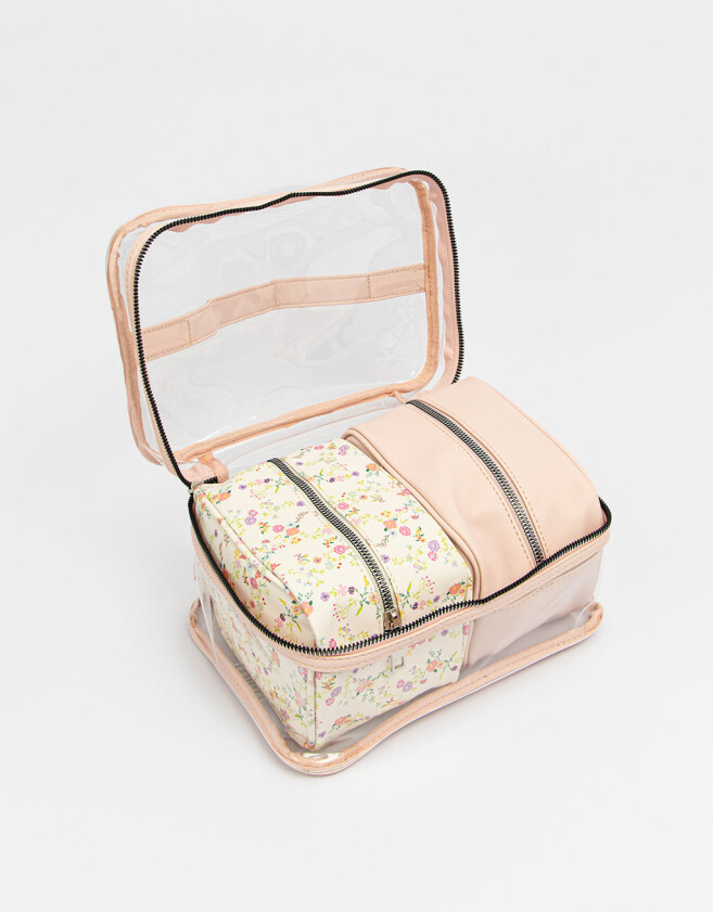 Porta Cosméticos Flores Set De Mix Estuches - Rosa Claro