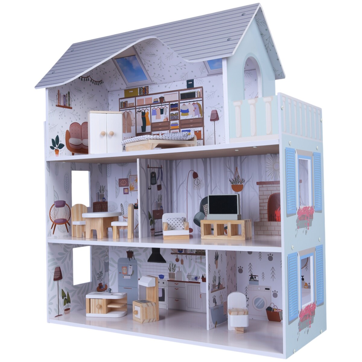 Sarah Doll House, Casita de Muñecas Extra Grande incluye 11 muebles y 4 accesorios 