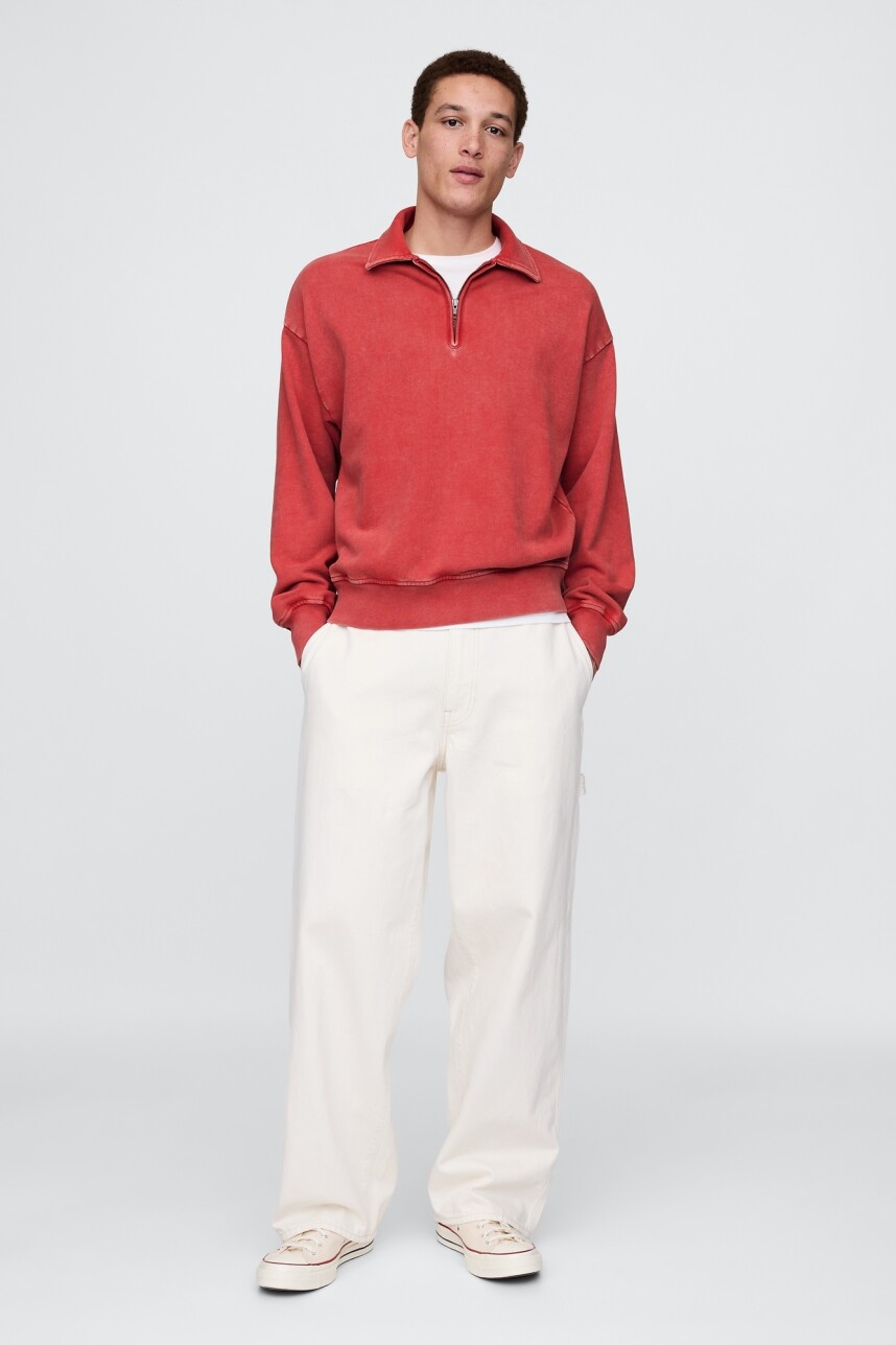 Buzo Deportivo Sin Felpa Medio Cierre Hombre Washed Red
