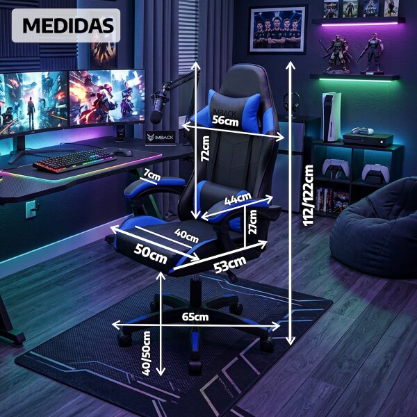 Silla Gamer Ergonomica Escritorio Reclinable Soporta 200kg Imback Negro con Azul Silla Gamer Ergonomica Escritorio Reclinable Soporta 200kg Imback Negro con Azul
