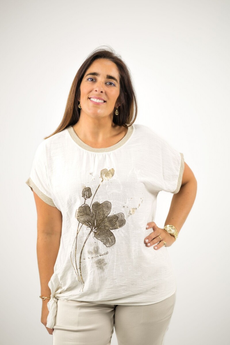 Blusa con nudo estampada con dorado - Blanca 