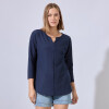 Blusa Ribs Escote Metal AZUL