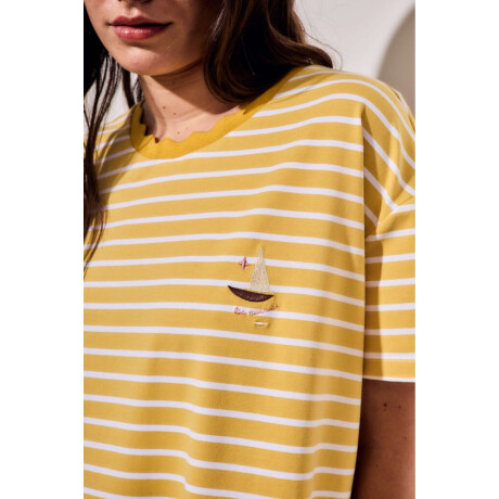 Vestido Manga Corta Rayado Amarillo
