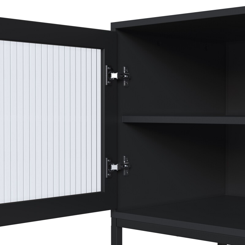 Rack con estantes y puertas de vidrio negro Rack con estantes y puertas de vidrio negro