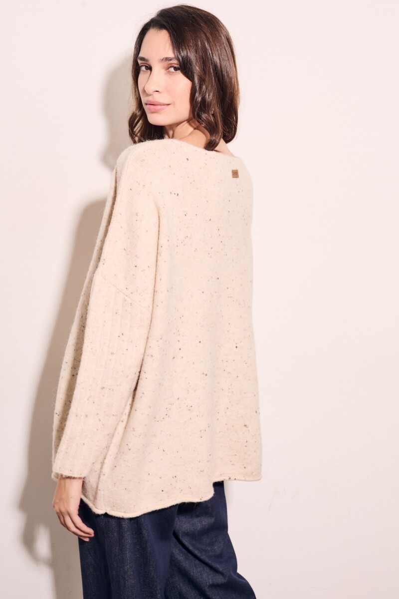 Sweater Bouttonne Beige Melange