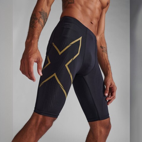 Light Speed Compression <br /> Shorts - Hombre Black/gold Reflective