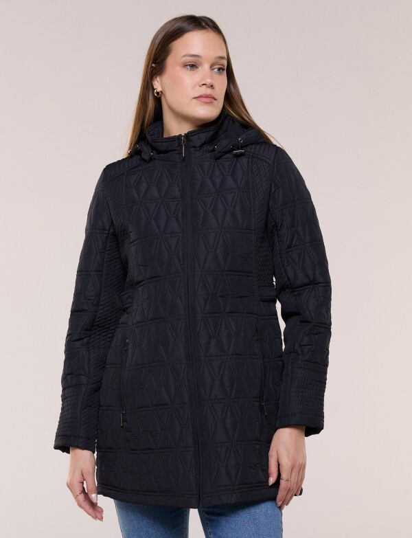 Campera Larga Capitoneada Con Capucha Desmontable NEGRO