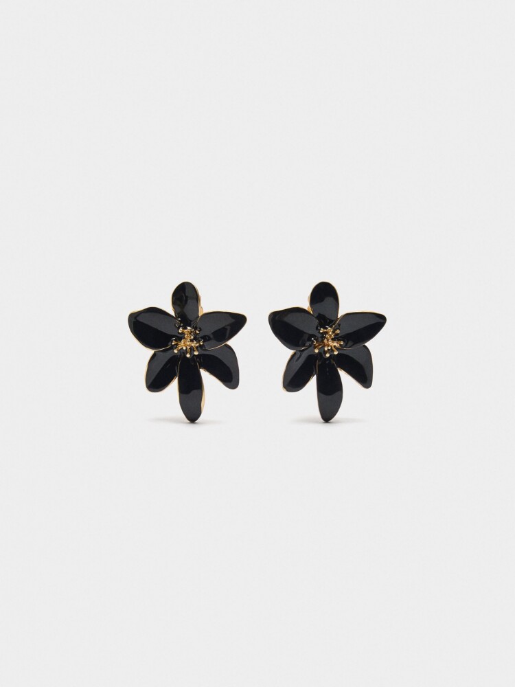 Pendientes Flor Esmaltados negro