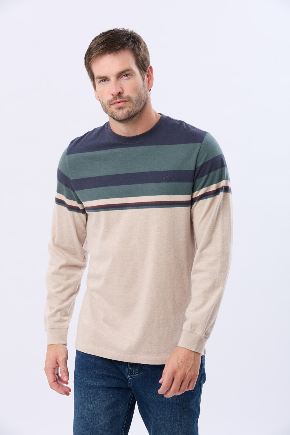 REMERA RAYADA DE ALGODÓN AZUL