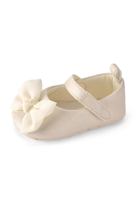 Guillerminas con velcro, brillo y moño, en color crema Sin color