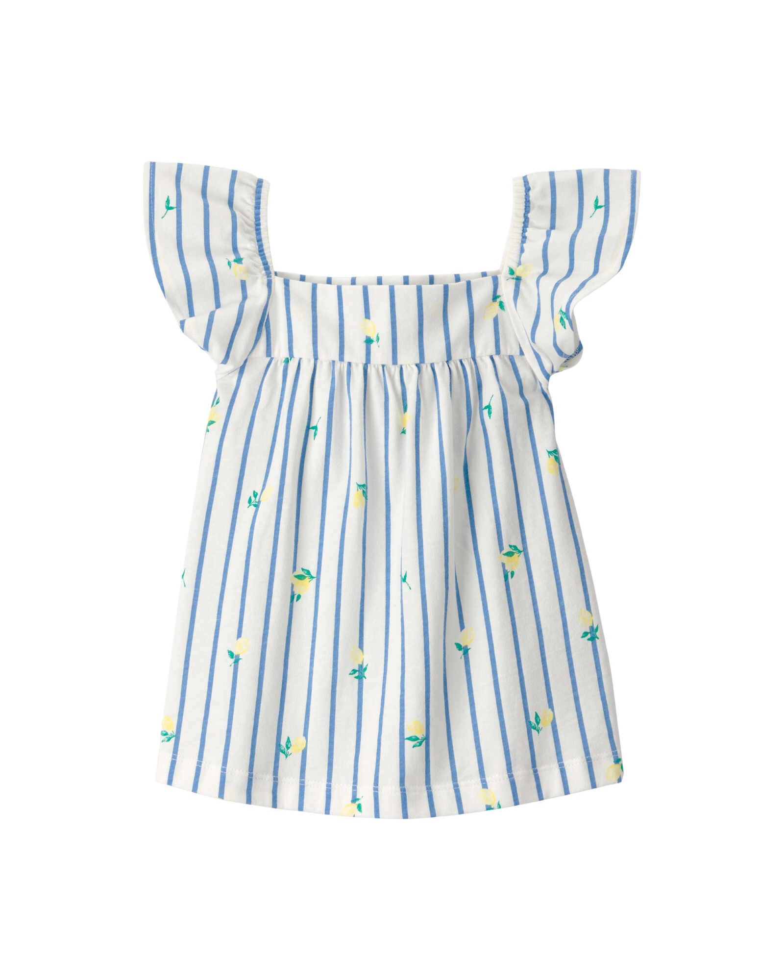Blusa de algodón, manga corta, diseño a rayas y limones Sin color