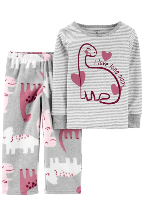 Pijama dos piezas pantalón de micropolar y remera de algodón diseño dinos Sin color