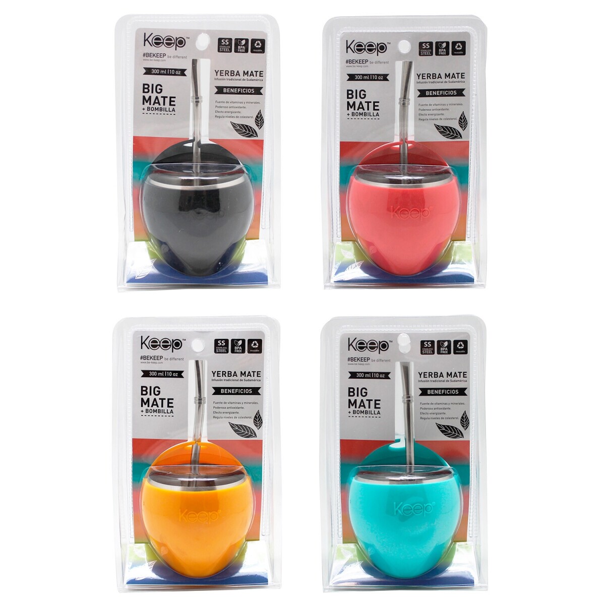 Set de mate de silicona + bombilla en acero inoxidable 300ml Keep 