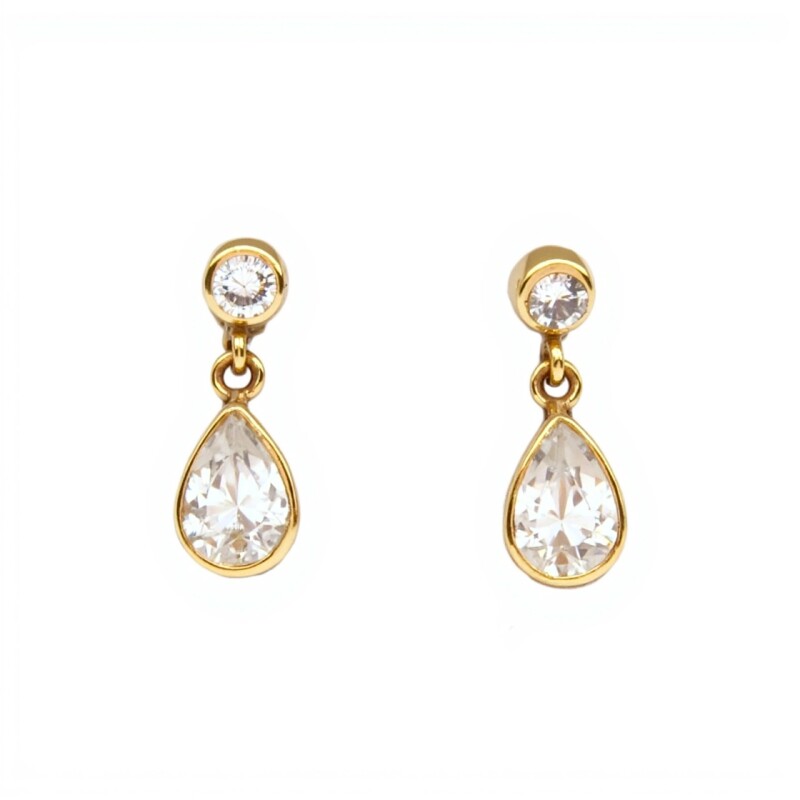 Caravanas colgantes Gotas de oro - Oro bajo -Zirconia - CA8067 conpiedra