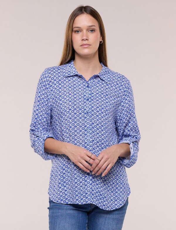 Camisa Manga Larga Con Estampa AZUL/BLANCO