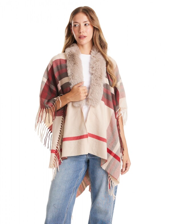 Ruana Faux Fur MULTI/BEIGE