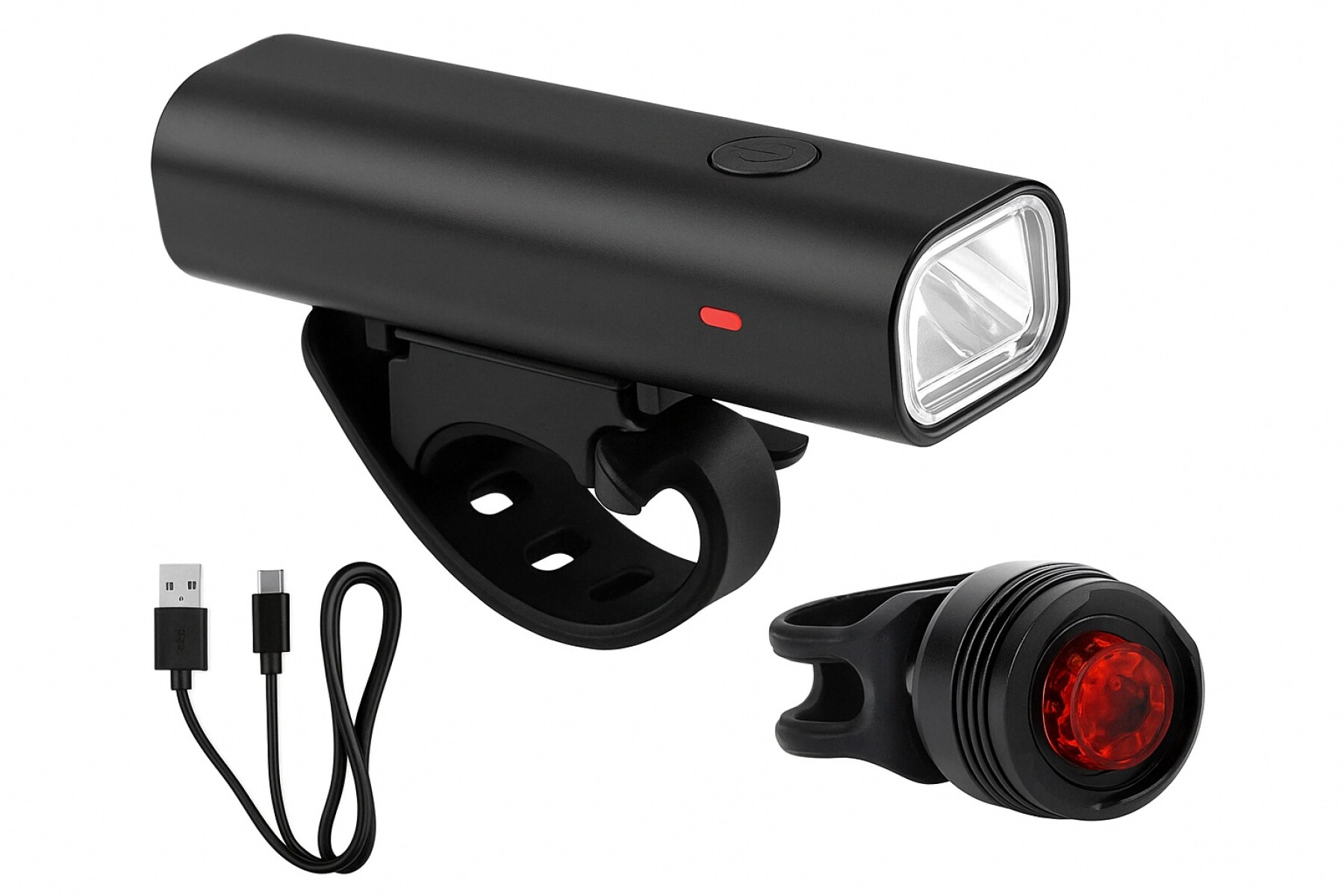 Luz Para Bicicleta Set Trasera + Delantera Recargable - Negro 