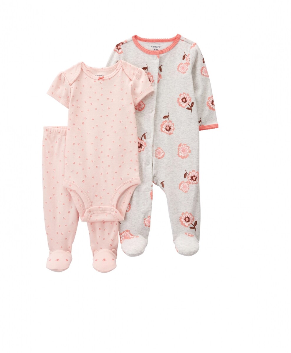 Set Pelele-Enterito- Bodie Flores Rosa Gris 