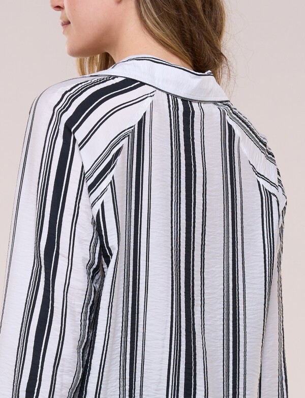 Camisa Rayada De Crepe Con Manga Raglán BLANCO/NEGRO