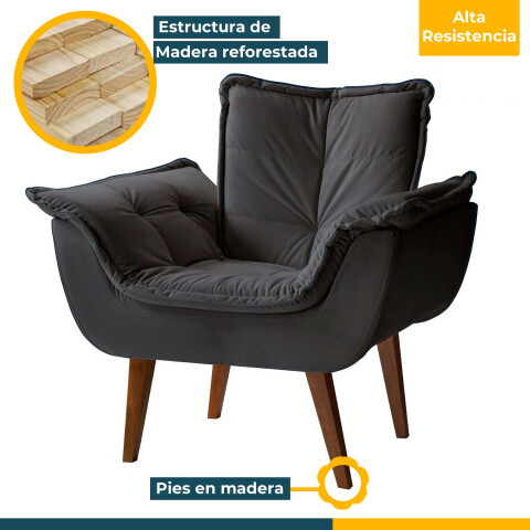 SILLON Butaca EROS Poltrona con asiento y espaldar de espuma revestido en terciopelo - Grafito SILLON Butaca EROS Poltrona con asiento y espaldar de espuma revestido en terciopelo - Grafito